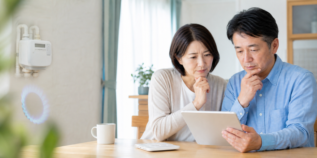 電気・ガス料金支援を確認する夫婦