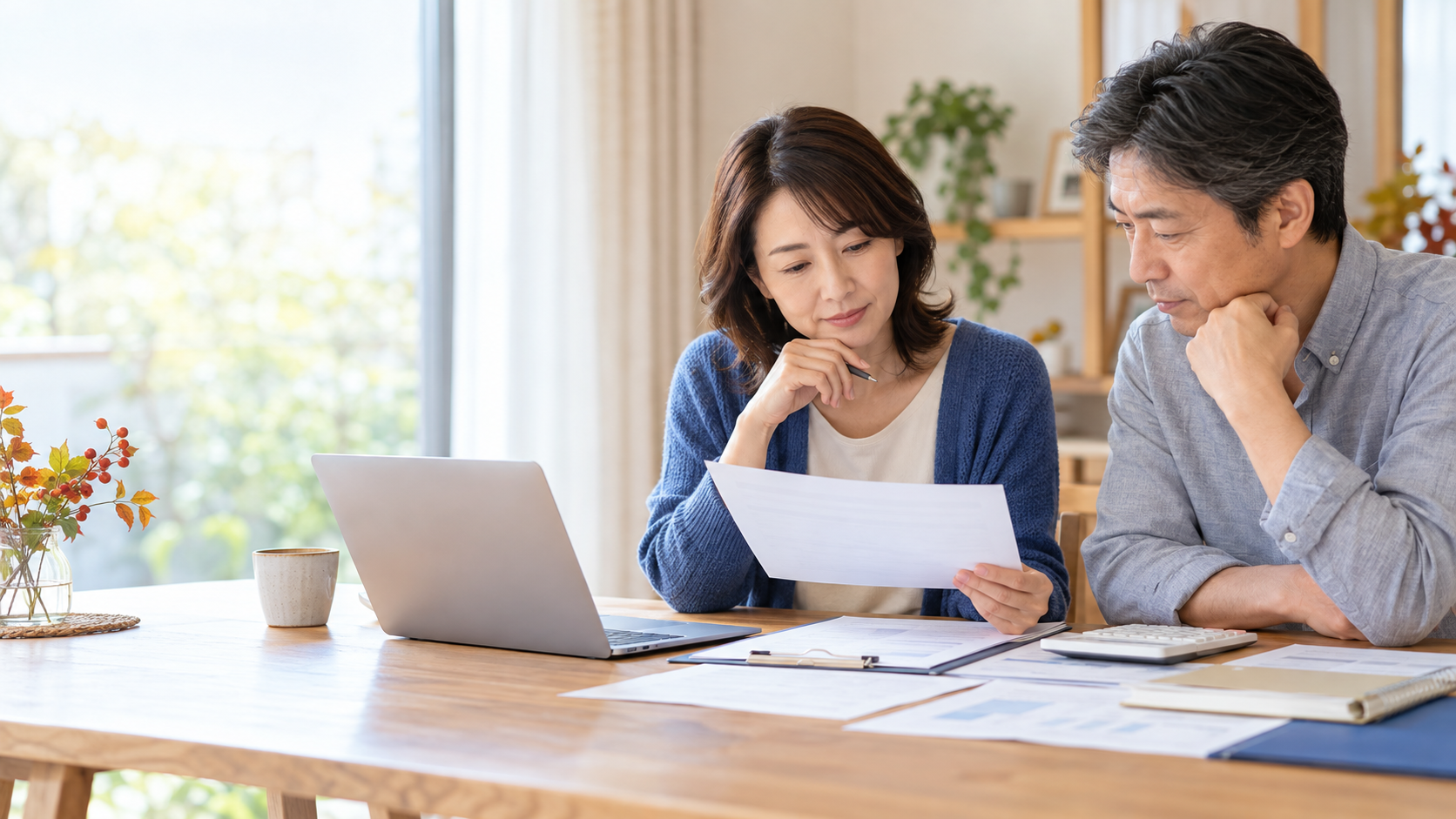 パートの社会保険加入条件を夫婦で確認する様子
